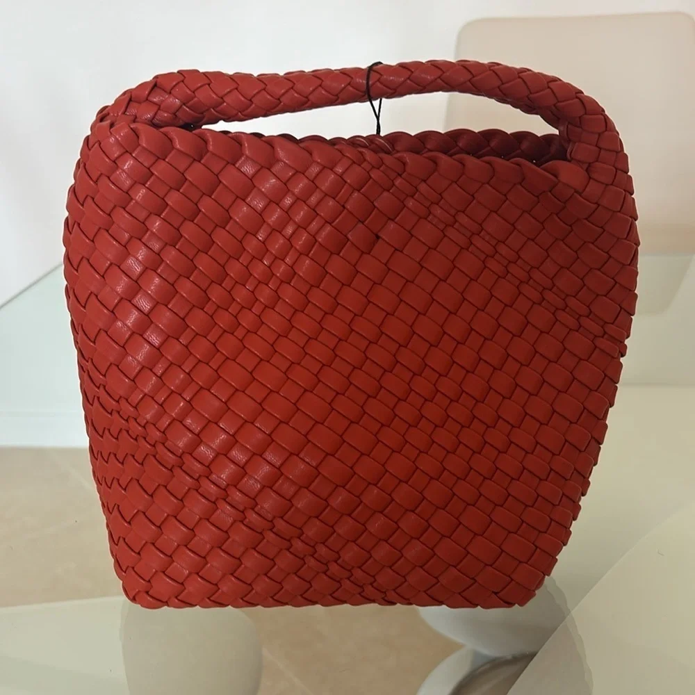 Chic Orange Woven Hobo Bag with Pouch